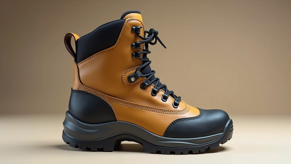 Safety boots showing durability features and ankle support from side angle