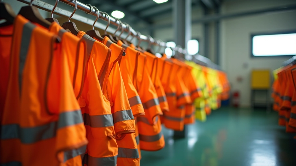 Clothes drying rack with safety workwear hung properly, air-drying in clean facility