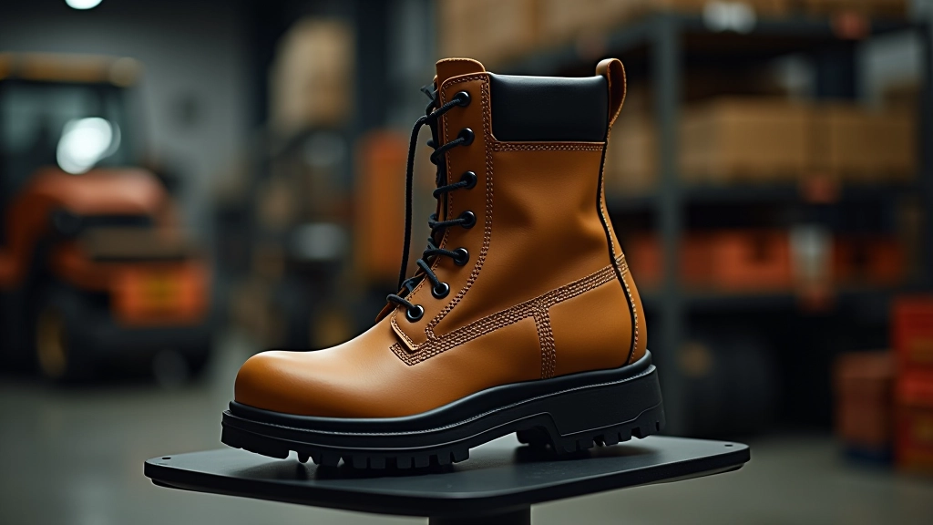 Side profile of safety boot showing ankle collar padding and heel counter design